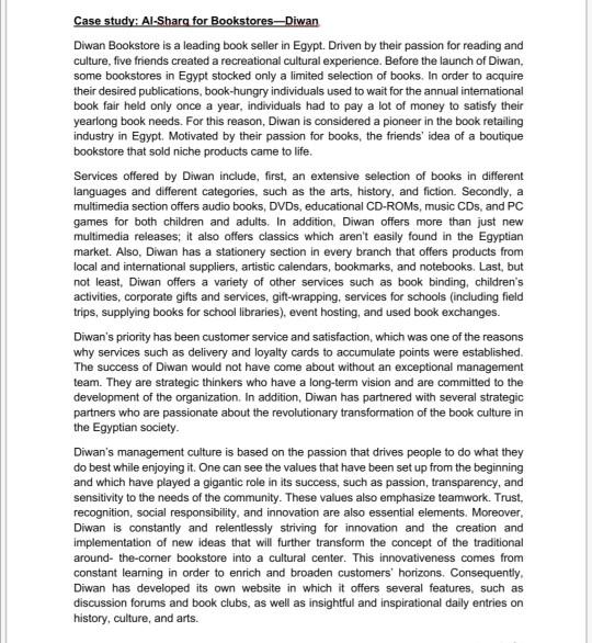 Solved Case study: Al-Sharq for Bookstores-Diwan Diwan | Chegg.com