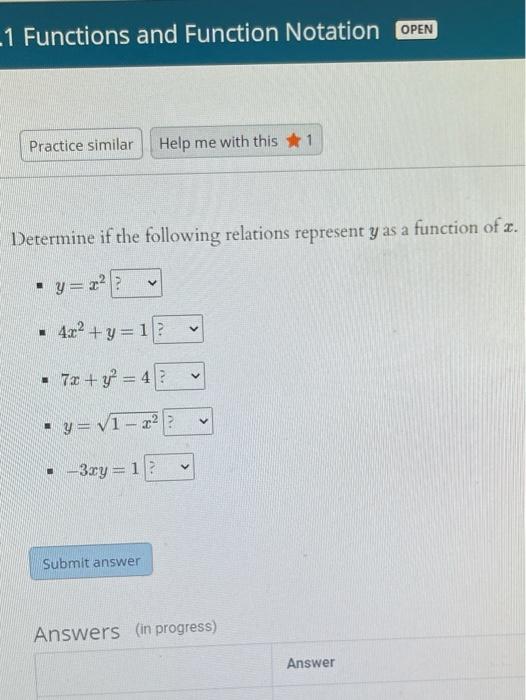 Solved 1 Functions and Function Notation OPEN Practice | Chegg.com