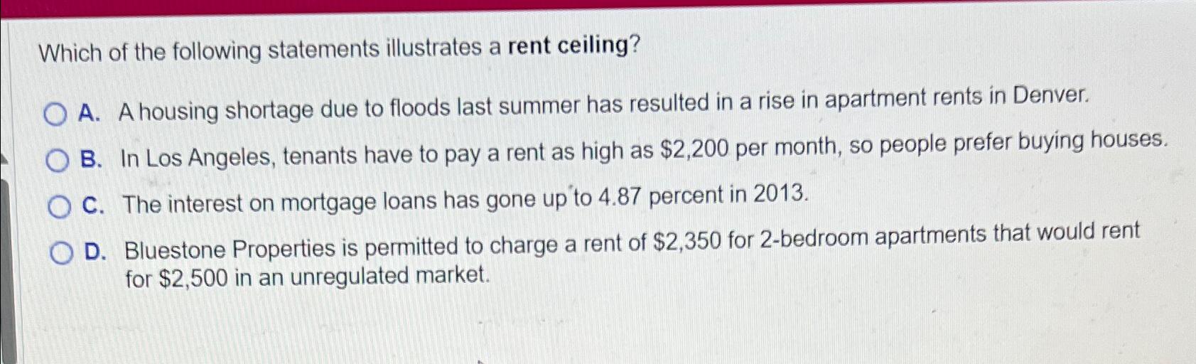 Solved Which Of The Following Statements Illustrates A Rent | Chegg.com