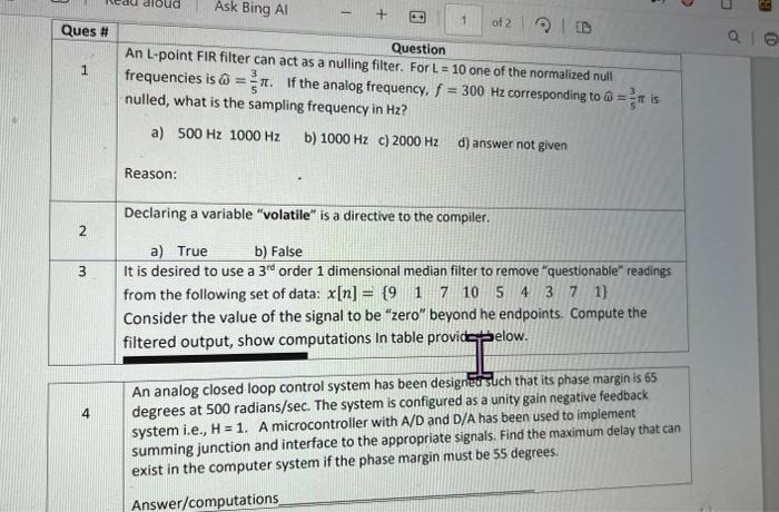 Solved Question An L-point FIR filter can act as a nulling | Chegg.com