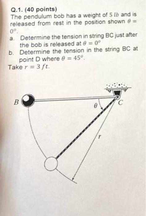 Solved Q.1. (40 points) The pendulum bob has a weight of 5lb | Chegg.com