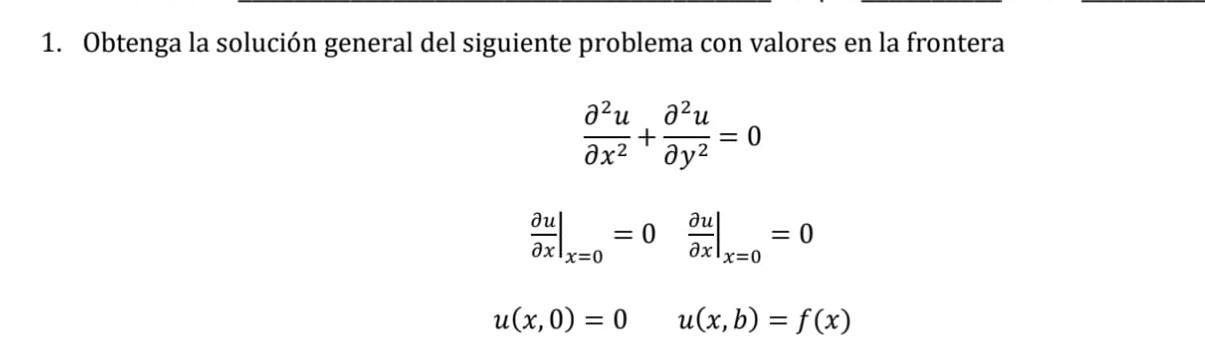 1. Obtenga la solución general del siguiente problema con valores en la frontera \[ \begin{array}{c} \frac{\partial^{2} u}{\p