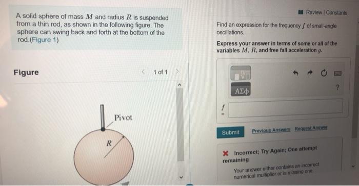 Solved A solid sphere of mass M and radius R is suspended | Chegg.com