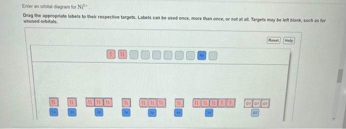 Emer an orbital diegram for \( \mathrm{Ni}^{2+} \),
Drag the appropriate labels to their respective targets. Labels can be us