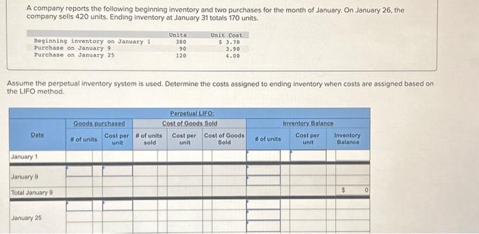 Solved A company reports the following beginning inventory | Chegg.com