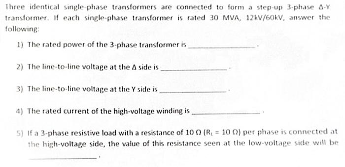 Solved Three Identical Single Phase Transformers Are | Chegg.com