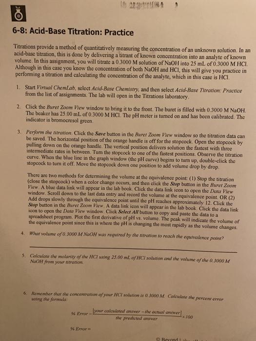 Solved 68 AcidBase Titration Practice Titrations provide
