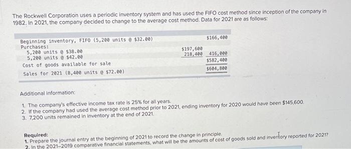 Solved The Rockwell Corporation uses a periodic inventory | Chegg.com