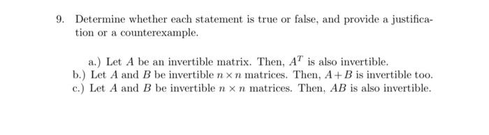 Solved 9. Determine whether each statement is true or false, | Chegg.com