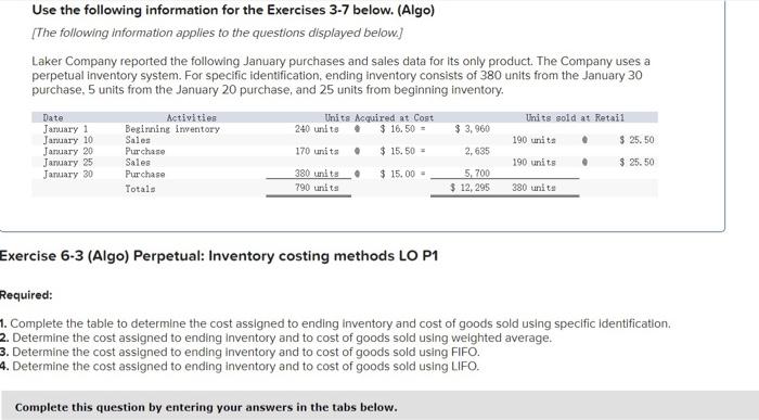 Solved Use the following information for the Exercises 3−7 | Chegg.com