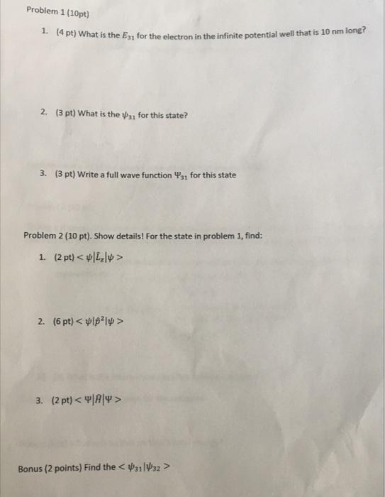 Solved Problem 1 (10pt) 1. 14pt) What is the Exy for the | Chegg.com