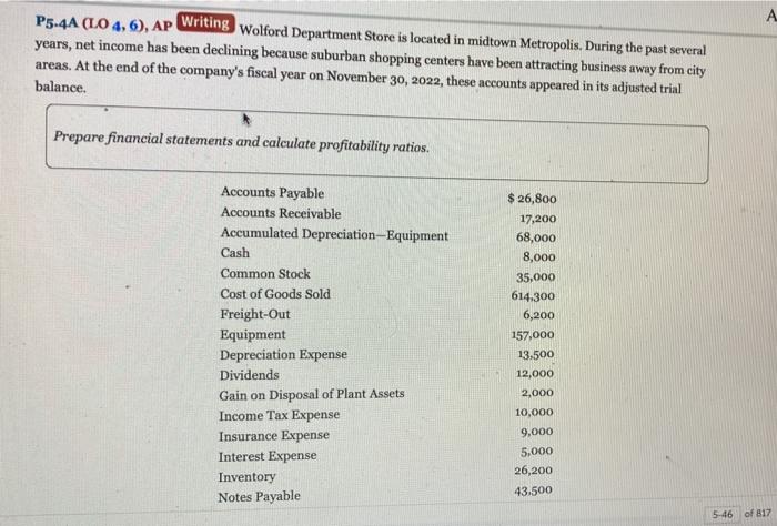 Solved P5.4A LO 4 6 AP Writing Wolford Department Store