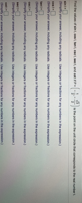Solved Find The Values Of Sint, Cost, Tant, Csct, Sect, And | Chegg.com