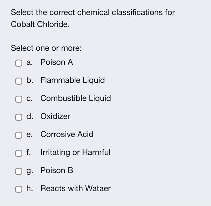 Solved Select The Correct Chemical Classifications For | Chegg.com