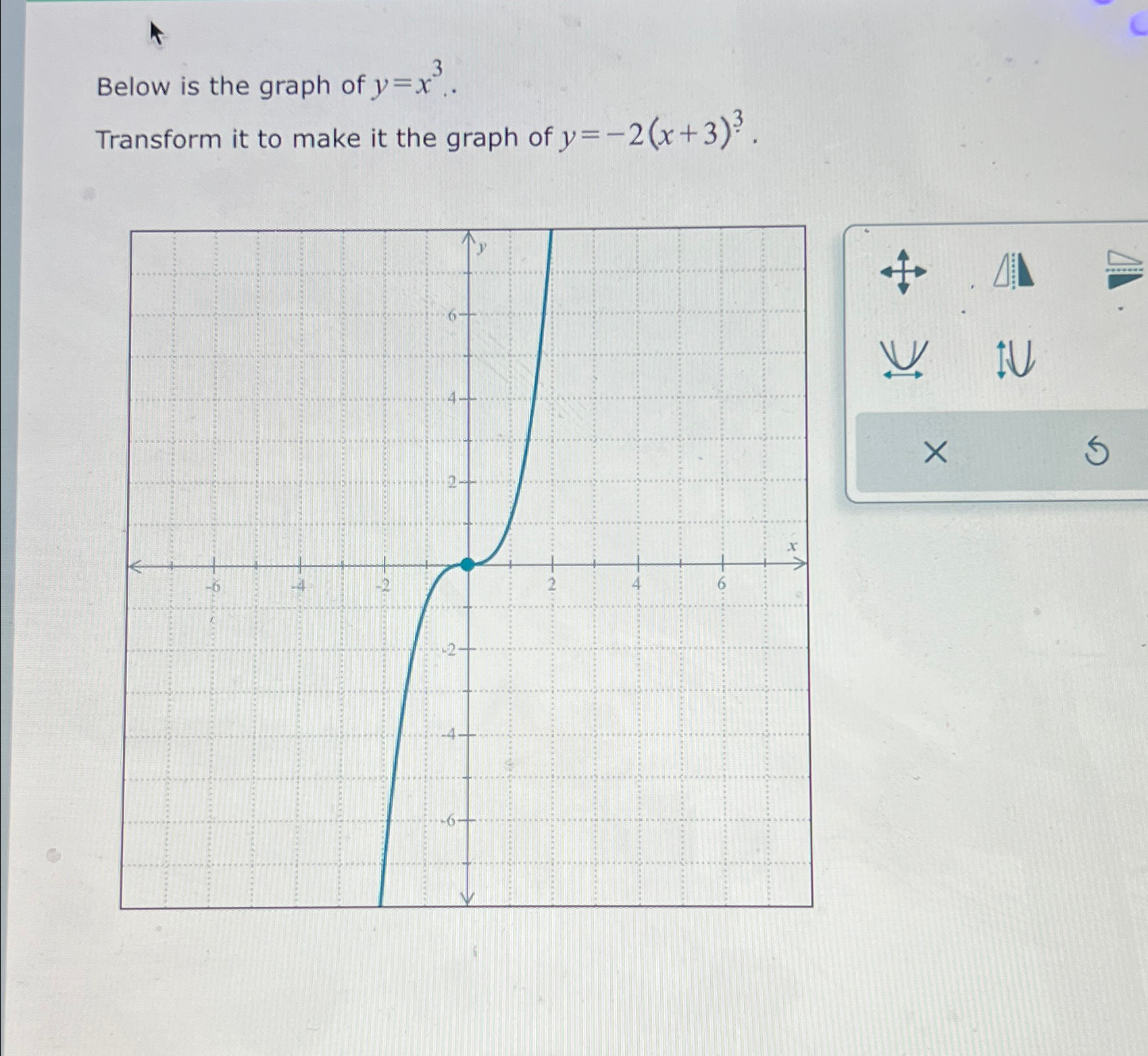 Solved Below is the graph of y=x3.Transform it to make it | Chegg.com