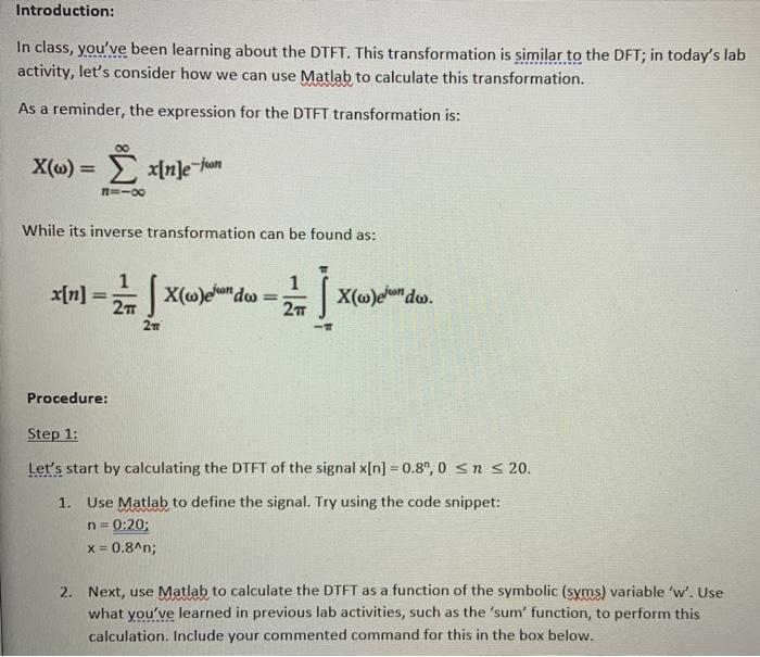 Solved For number 2 how do you code to calculate dtft as a | Chegg.com
