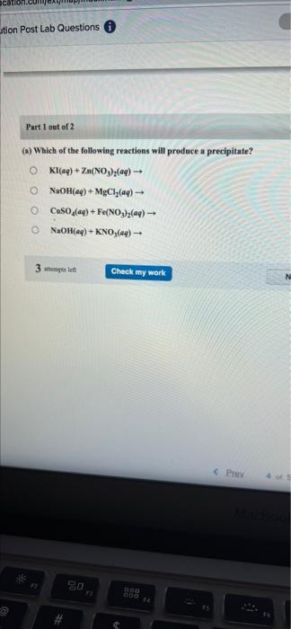 Solved tion Post Lab Questions i Part 1 out of 2 (a) Which | Chegg.com