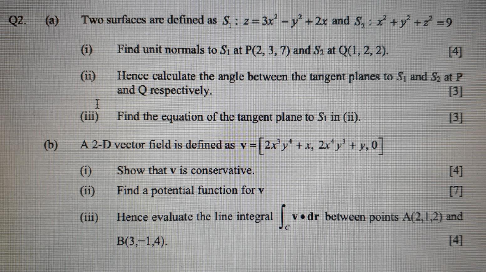 Solved Q2 A Two Surfaces Are Defined As S Z 3x Chegg Com