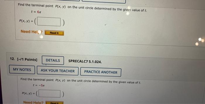 Solved Find the terminal point P(x,y) on the unit circle | Chegg.com
