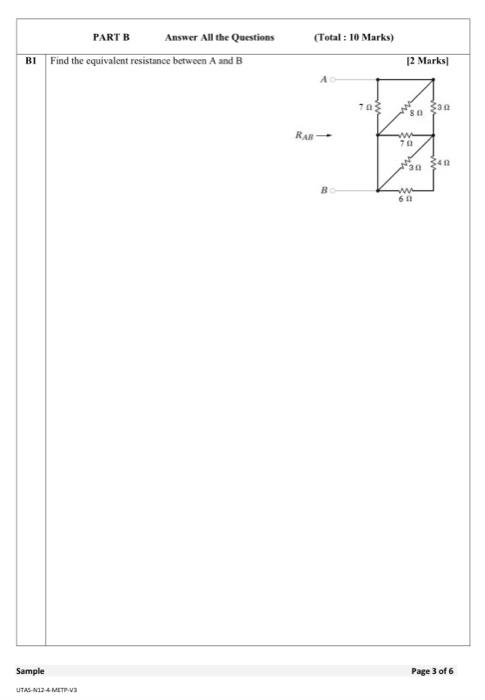 Solved PART B Answer All The Questions (Total : 10 Marks) B1 | Chegg.com