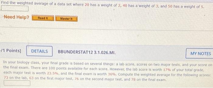 Solved Find the weighted average of a data set where 20 has | Chegg.com