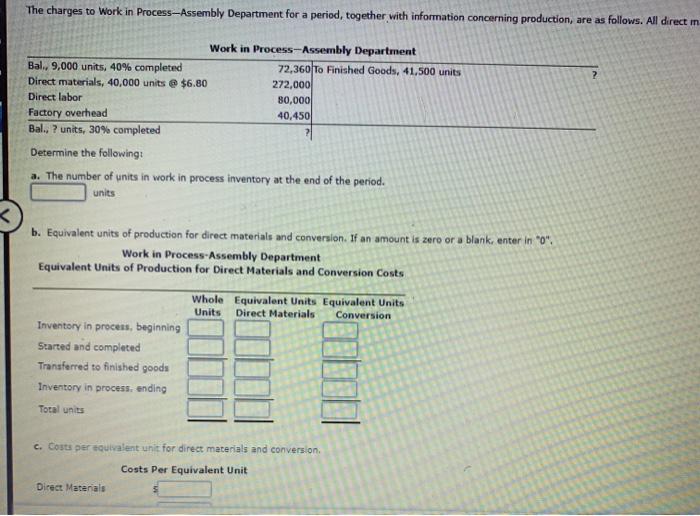 Solved The charges to Work in Process Assembly Department