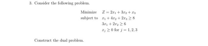 3. Consider The Following Problem. Minimize Subject | Chegg.com