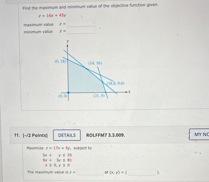 Solved Find the maximum and minimum value of the objective | Chegg.com