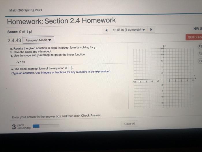 Solved Math 263 Spring 2021 Homework: Section 2.4 Homework | Chegg.com