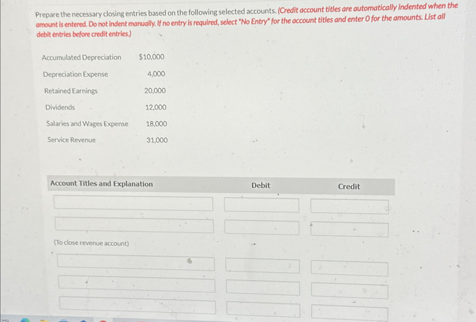 Solved Prepare the necessary closing entries based on the | Chegg.com