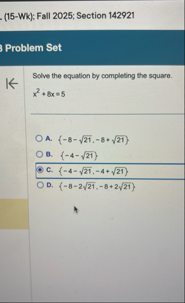Solved (15-Wk); Fall 2025; Section 142921Problem SetSolve | Chegg.com