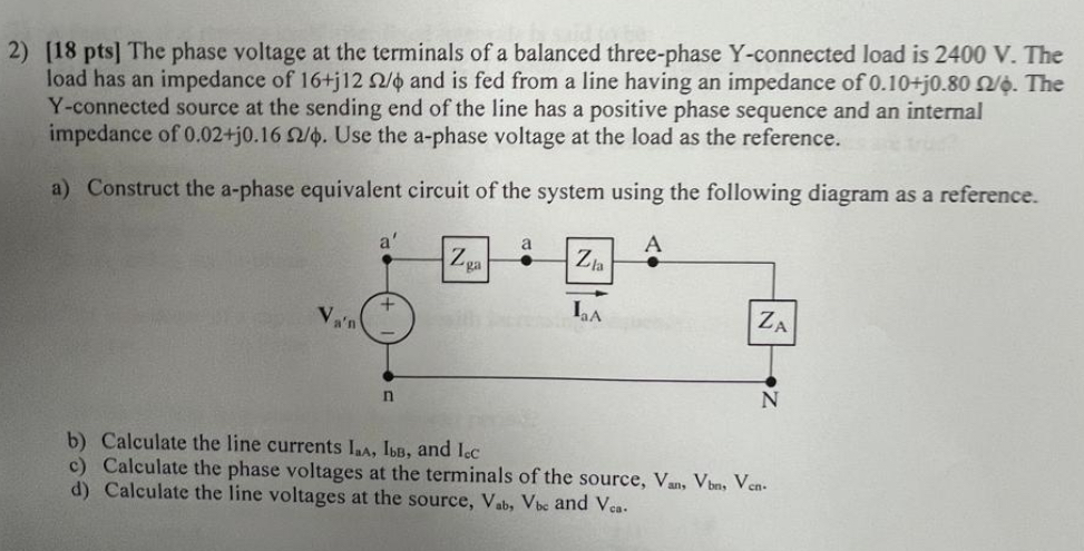 Solved [18 ﻿pts] ﻿The phase voltage at the terminals of a | Chegg.com
