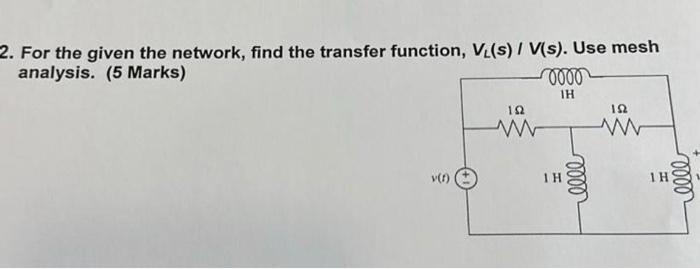 Solved For The Given The Network, Find The Transfer | Chegg.com