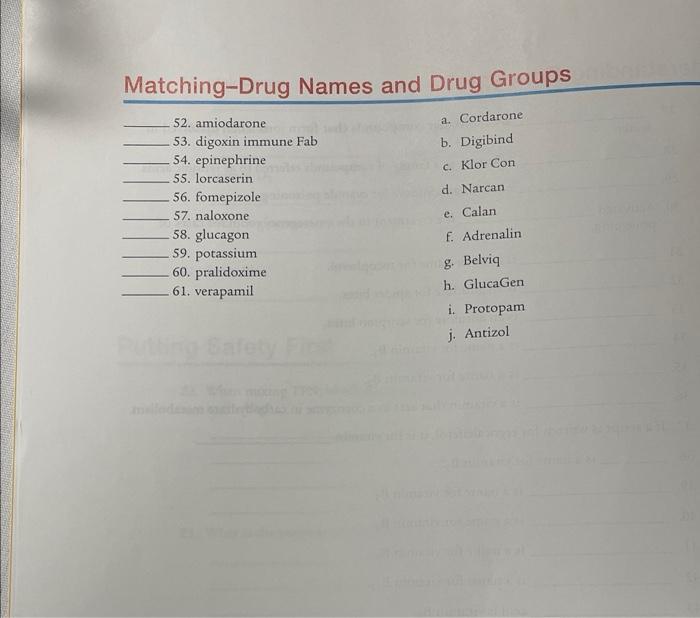 Solved Matching-Drug Names and Drug Groups 52. amiodarone a. | Chegg.com