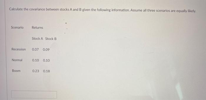 Solved Calculate The Covariance Between Stocks A And B Given | Chegg.com