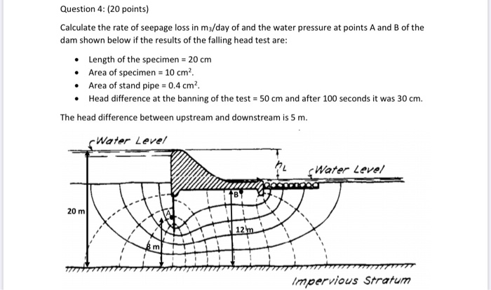 Solved Question 4: (20 points) Calculate the rate of seepage | Chegg.com