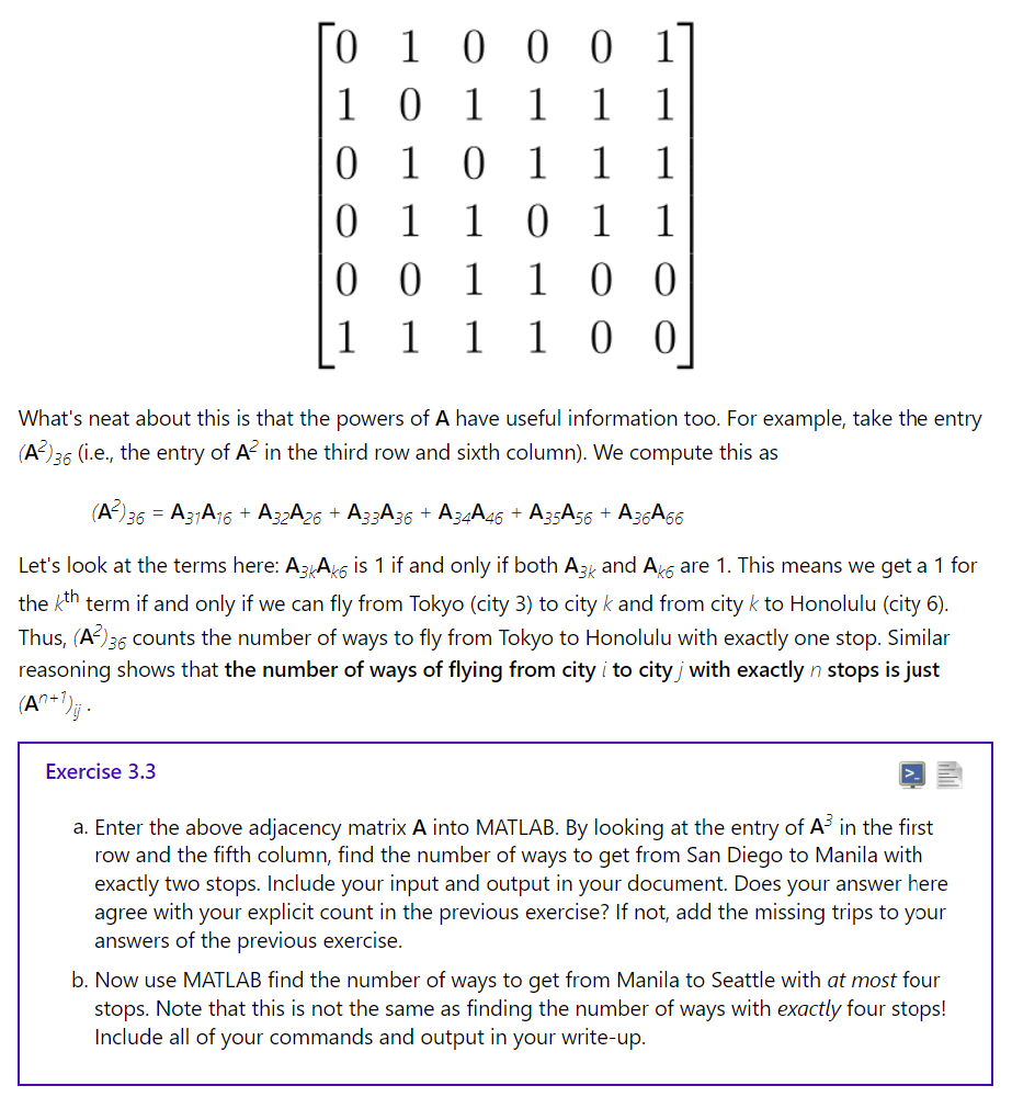 Enter the above adjacency matrix A into MATLAB. By | Chegg.com