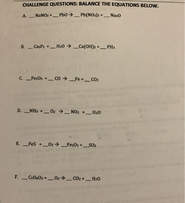 Challenge Questions Balance The Equations Below A Chegg 