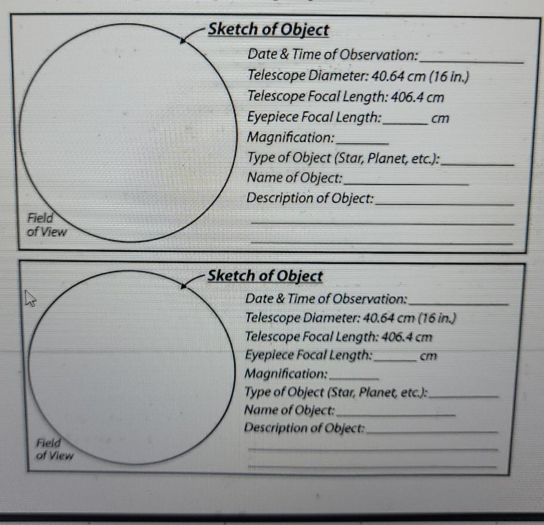Lab 14 Telescope Observation (con't.) Page 2 of 2