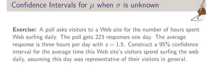 Solved Confidence Intervals for u when o is unknown | Chegg.com