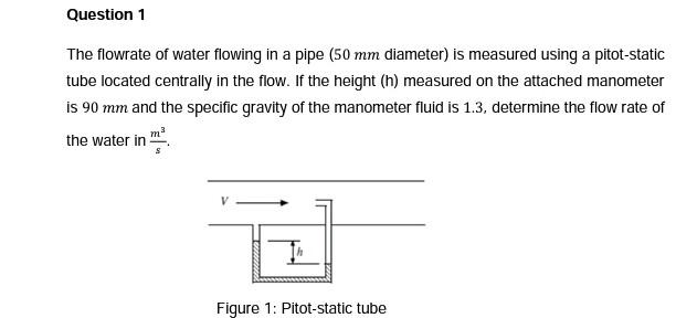 Solved The flowrate of water flowing in a pipe ( \\( 50 | Chegg.com