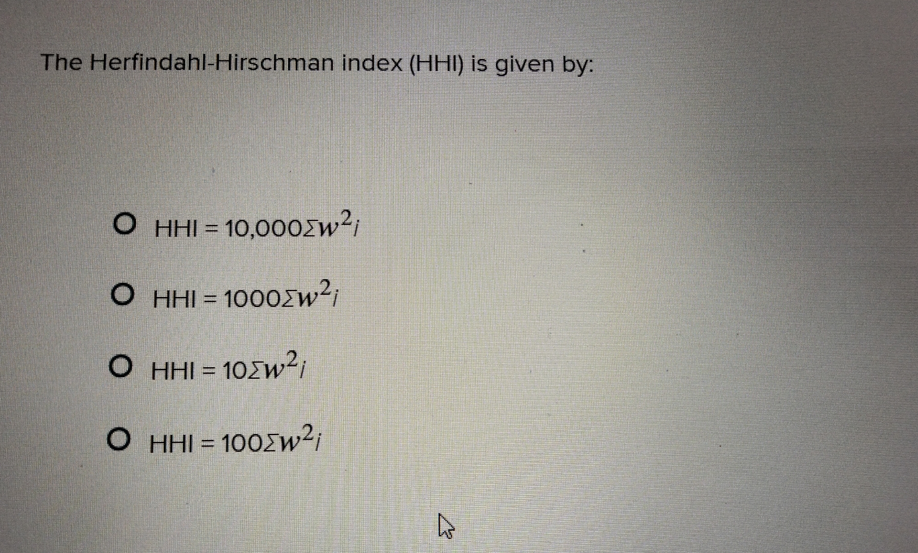 Solved The Herfindahl-Hirschman index (HHI) ﻿is given | Chegg.com