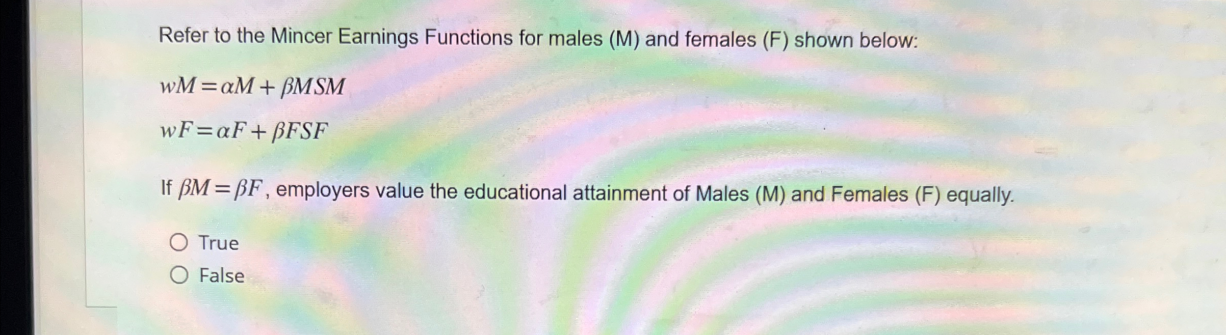 Solved Refer to the Mincer Earnings Functions for males (M)