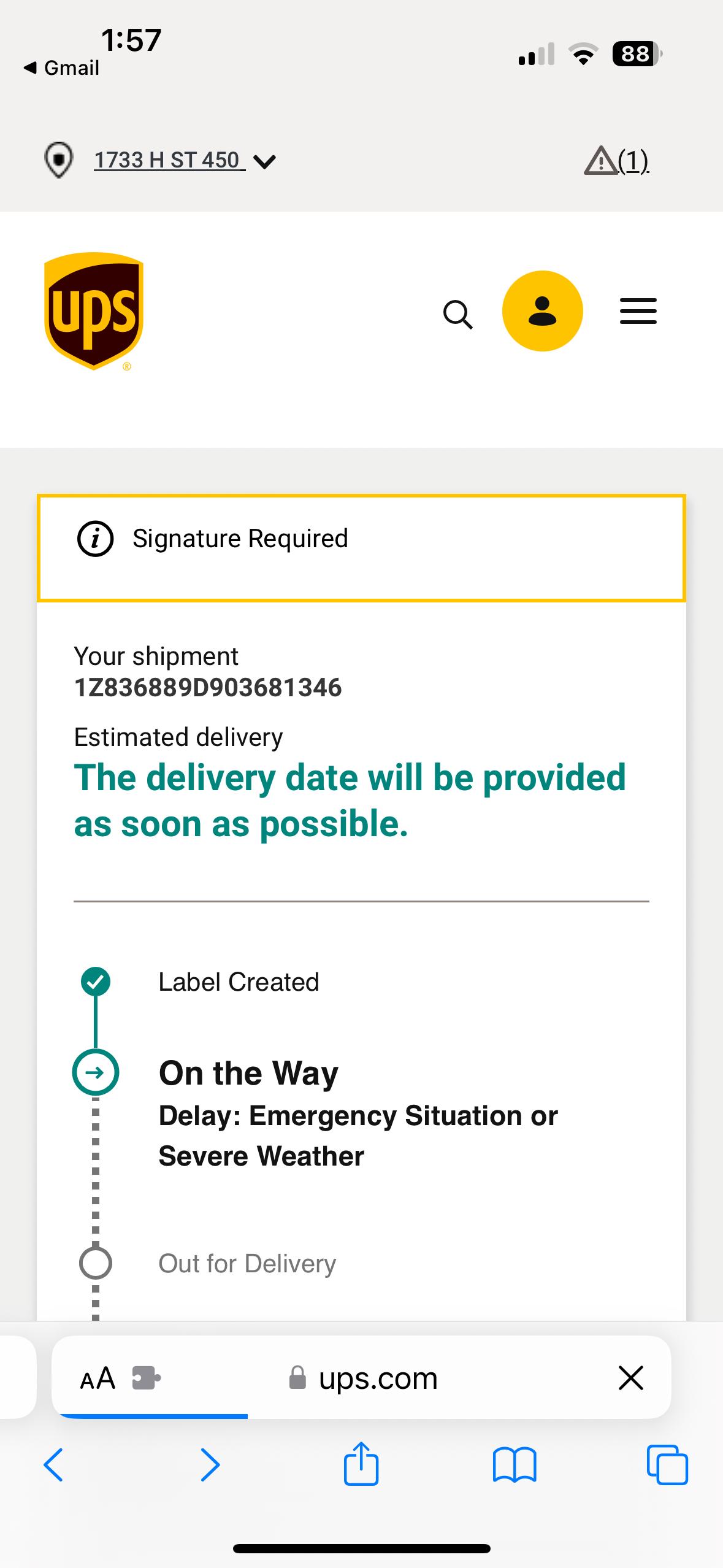 Solved 1:57Gmail881733 H ST 450vvΛ(1)UPS(i) ﻿Signature | Chegg.com