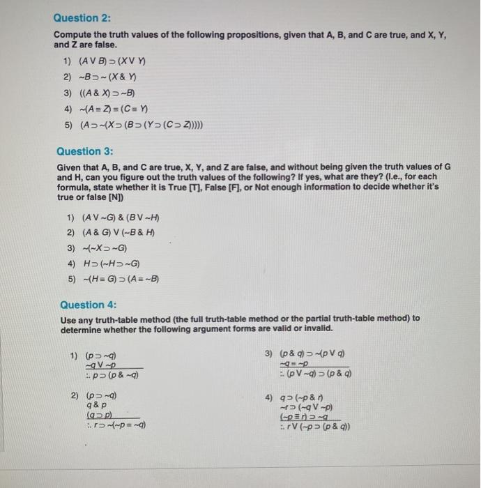 Solved Question 2 Compute The Truth Values Of The Following Chegg Com