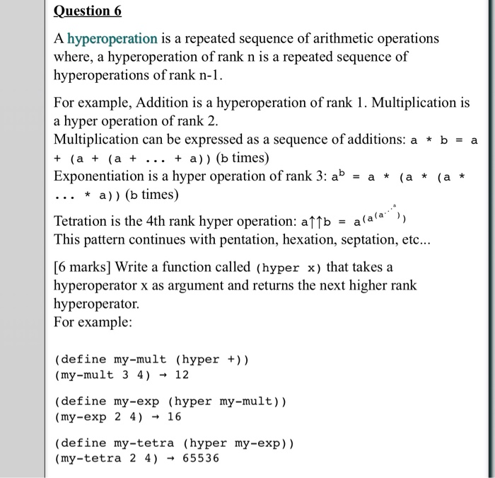 A hyperoperation is a repeated sequence of arithmetic | Chegg.com