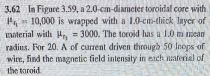Solved 3.62 In Figure 3.59, a 2.0-cm-diameter toroidal core | Chegg.com