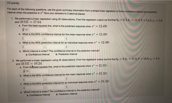 Solved (12 points) For each of the following questions, use | Chegg.com