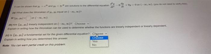 Solved A What Does Ine Wronskian Of Y Isyy Equal On 7114