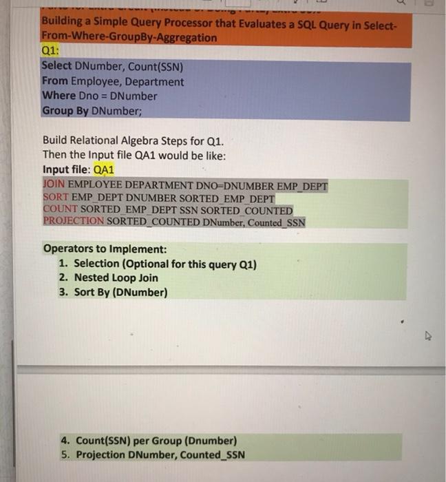 Solved Building a Simple Query Processor that Evaluates a | Chegg.com